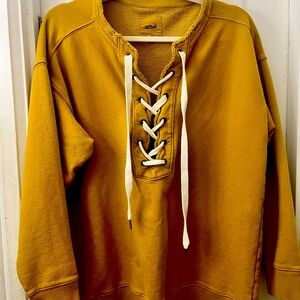 Aerie, mustard yellow, small, oversized tie top crew